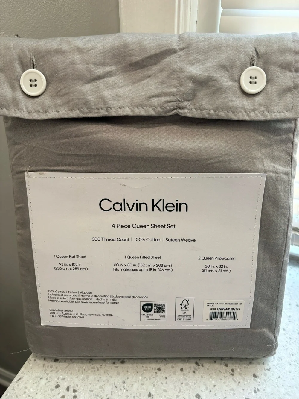 NEW Calvin Klein 4-Piece Queen Sheet Set - Medium Gray
